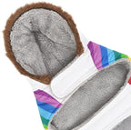 HDE Dog Puffer Jacket Fleece Lined Warm Dog Parka Winter Coat with Harness Hole White Rainbow Stripe - M