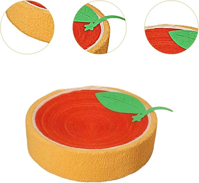 Sisal Round Cat Scratching Board Scratcher Bowl for Indoor Cats Wear Resistant Fruit Scratch Board for Kitty Kitten, Orange