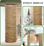 Natural Sisal Rope 1/4 Inch by 65-Feet for Cat Scratching Post Tree Tower Replacement Repair and Replace, DIY Hemp Twine Rope for Kittens Shelves Furniture Window Bed Perch Hammock cave, 6mm by 20m