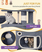 62.6" Cat Tree for Indoor Cats, Cat Tower, Multi-Level Cats Condo with 8 Scratching Posts, 3 Platforms, 2 Caves, Basket, Plush Balls, Sisal Rope, Anti-Tip Kit, Dark Grey MS15918SG