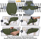 Lelepet Warm Dog Coat Waterproof Dog Jacket for Large Dogs Reflective Fleece Vest with Adjustable Buckle Hook & Loop Windproof Cold Weather Coats for Small Medium Large Dogs, Army Green, XXL
