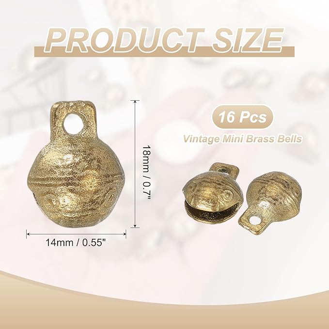 uxcell 16 Pcs Vintage Bronze Jingle Bells, 14mm Tibetan Jingle Bells for Crafts, Small Rustic Decorative Metal Bell for Dog Cat Pet Collar DIY Crafts Home Door Christmas Decor