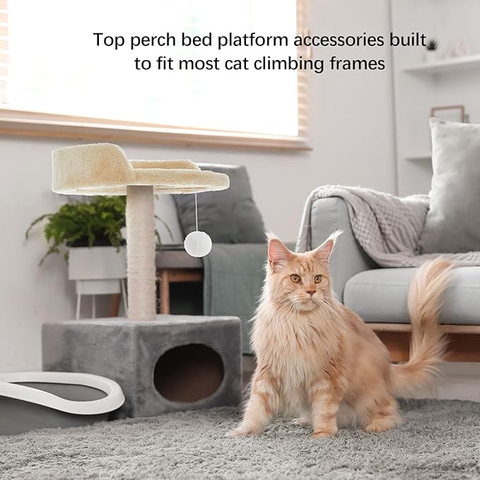 2 Pcs 13.39 Inches Semi Edged Cat Tree Replacement Parts Cat Tree Tower Accessories with Hanging Elastic Strings Pom Pom Toys for Platform Perch Shelves(Creamy White)
