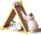 Stylish Triangle Cat Scratcher – 3-Sided Scratching Board with 2 Interactive Ball Toys, Durable Cardboard Cat Furniture for All Cats/Kittens (Modern Aesthetic, Sleek Design)