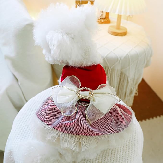 Fashion Sweet Puppy Dog Blingbling Princess Skirt Pet Dog Lace Cake Camisole Tutu Dress H-red XS