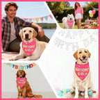 SZEE Dog Birthday Bandana, Reversible Bandanas for Dog Birthday Outfits, Pet Apparel & Accessories, Triangle Pet Scarf for Photo Prop and Holiday Decor (X-Large, Pink)