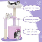 Magshion Flower Cat Tree for Indoor Cats, 33" Cute Cat Tower with Scratching Post, Condo, Top Flower Perch and Dangling Balls, Compact Cat Stand for Kittens, Purple