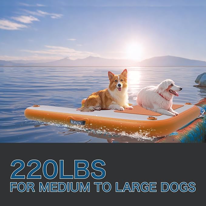 ALIFUN Inflatable Dog Ramp Floating Dock Water Raft Ladder for Pool, Boat, Non-Slip EVA Floating Ladder for Dog Up to 220 LBs Purple 140CM Length (Black-Orange, for Large Dogs Up to 230 lbs)