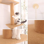 Cat Tree for Indoor Cats,3-Tier Floor to Ceiling Cat Climbing Tree 9 Feet,Tall Climbing Activity Center with Scratching Post,Cozy Bed,for Indoor Cats Upgraded (Khaki)