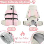 KOESON Four Legged Warm Dog Jacket with Adjustable Buckles, Turtleneck Windproof Fleece Reflective Fullbody Puffer Coat - Pink Grey M