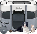 Dog Playpen, Portable Pet Cat PlayPen, 600D Oxford Dog Kennel Tent Crate, Waterproof&Breathable, Indoor Outdoor Travel Camping for Medium/Large Breed with Carrying Case+Bowl(M), Gray