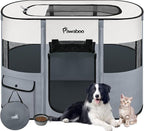 Dog Playpen, Portable Pet Cat PlayPen, 600D Oxford Dog Kennel Tent Crate, Waterproof&Breathable, Indoor Outdoor Travel Camping for Medium/Large Breed with Carrying Case+Bowl(M), Gray