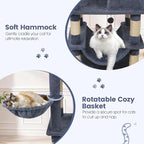 Tangkula 66 Inch Tall Cat Tree, Multi-Level Cat Tower with Sisal Scratching Posts, 2 Condos, Plush Perch, Hammock, Basket, Dangling Toys, Cat Climbing Furniture for Indoor Cats (Dark Gray)