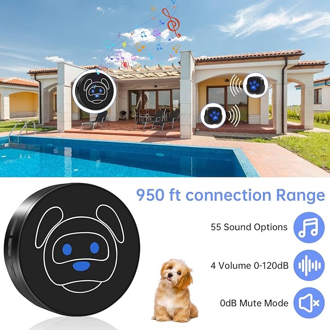 Dog Door Bell for Potty Training, Wireless Dog Doorbell Ring to Go Outside, IP65 Waterproof Touch Buttons, 50 Melodies & 1000 Feet Range