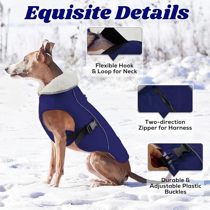 EMUST Dog Coat, Waterproof Dog Snow Jacket for Winter, Adjustable Small/Medium/Large Pet Coat/s for Winter,Blue L