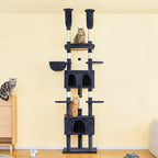 Cat Tree, Floor to Ceiling Cat Tower Adjustable Height [92-102 in=235-257cm], 8 Tiers Cat Climbing Play House with Scratching Post, 2 Cozy Condos&Hammocks for Indoor Cats, Smoky Grey