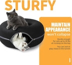 Peekaboo Cat Tunnel for Large Cats up to 30 lbs, Features A Jingle Ball, Removable and Washable Tunnel Bed, and a Cozy Donut Tunnel (Black, 24 Inches)