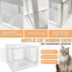 Acrylic Cat Window Catio,Catio Outdoor Enclosure Window with Wooden Frame,Cat Window Box with Waterproof Clear Roof for Sunbathing, Napping,Enjoying The Outdoor Sight