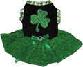 Petitebella Green Sequins Clover Puppy Dog Dress (Black/Green Floral, Medium)