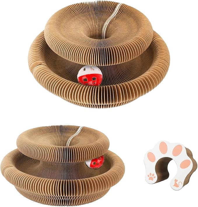 2-Pack Cat Scratcher Toy - Magic Organ Cat Scratching Board with Bell Balls for Indoor Cats Interactive Cardboard Cat Toy Scratcher Furniture Protection