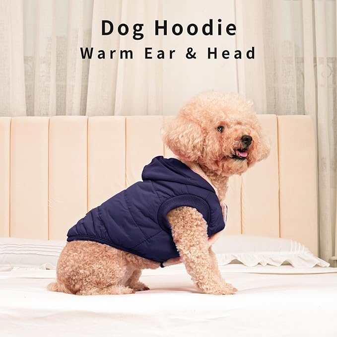 Fleece Lining Extra Warm Dog Hoodie in Winter,Small Dog Jacket Puppy Coats with Hooded,Blue XS