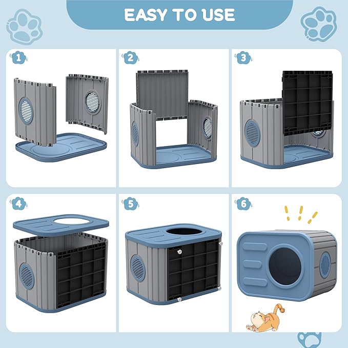 NUNU LAB Plastic Cat House Outdoor, Cats House for Indoor, Weatherproof Cat House, Camera Shaped Design, with Escape Door, for Small to Medium Cats (Blue)