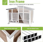 Heated Dog House for Outdoor Use with Matel Frame, Waterproof Design & Heating Blanket - All-Weather Wooden Kennel with Sliding Window & Metal Frame (Brown-1-H, L)