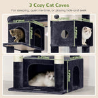 Globlazer Large Cat Tree, 80 inch Multi-Level Tall Climbing Tower Kitty Condos Cat Scratching Tower for Indoor Multiple Large Adult Cats Kittens with 3 Cat Caves, 3 Hanging Baskets, F80F, Dark Grey