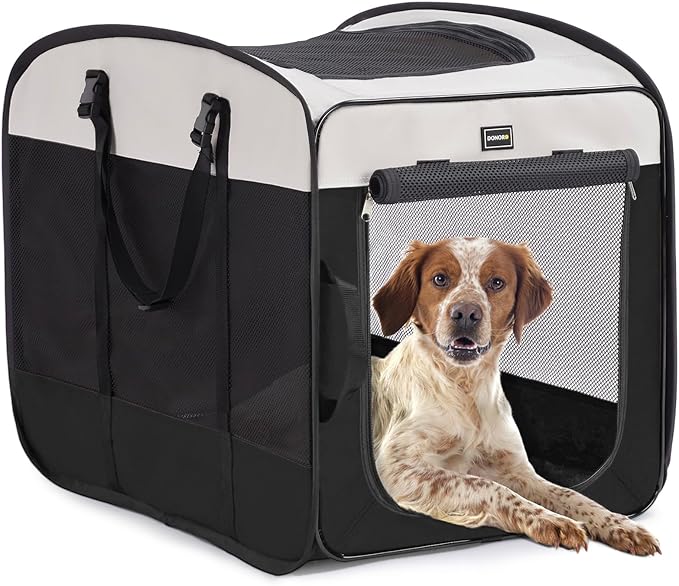 DONORO Dog Kennels and Crates for Medium Dogs, Portable Pop Up Indoor Pet Cage with Sturdy Wire Frame, Collapsible Travel Crate Soft Sided Cat Bag Escape Proof (Black, 24.0" L x 16.0" W x 19.0" H)