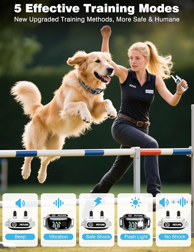 Dog Shock Collar with Remote - 3300Ft New Upgraded Dog Training Collar with 5 Modes, IPX7 Waterproof Remote Training Collar for Small Medium Large Dogs, Flashlight & Reflective Strap for Night Safety