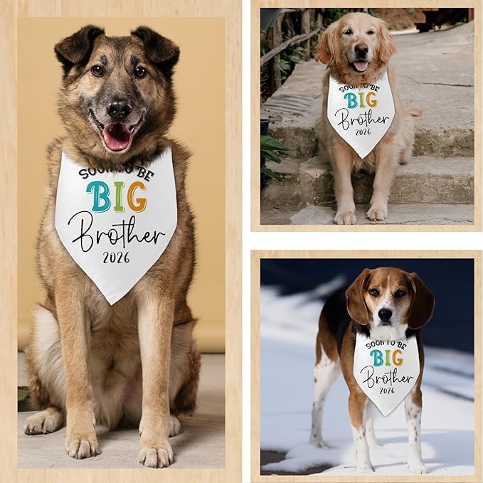 Soon to Be Big Brother 2026 Dog Bandanas Pregnancy Announcement Big Brother White Pet Apparel Bandana Gender Reveal Photo Prop Accessories for Dog Lovers Owner Gift