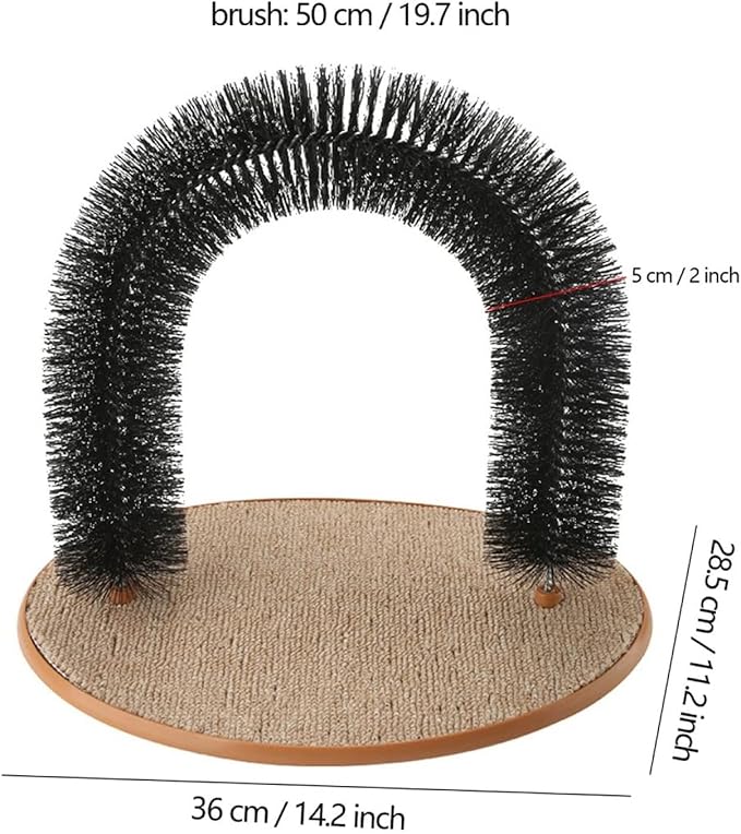 Cat Scratcher, Heavy Duty Cardboard, All Breed Sizes, Scratching and Exercise Cat Self-Groomer Bristle Ring Brush Arch with Carpeted Base Hair Cleaner Pads (Black,One Size)