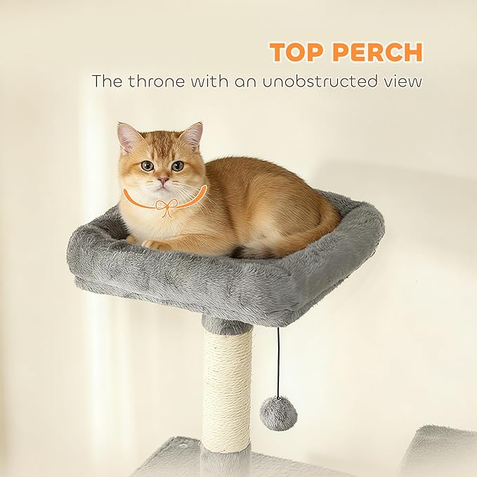 PawHut Cat Tree, 80" Large Cat Tower for Indoor Kittens with 2 Spacious Condos, Sisal Scratching Posts, 2 Hanging Balls, Comfy Hammock, Perches, Bed, Dark Gray