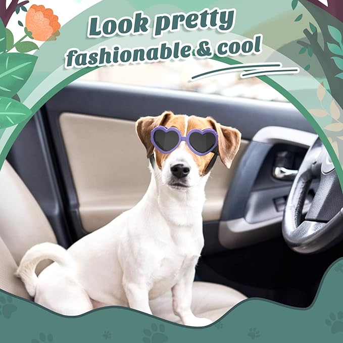 Lewondr Small Dog Sunglasses UV Protection Goggles Eye Wear Protection with Adjustable Strap Doggy Heart Shape Anti-Fog Sunglasses for Pet Dogs Sun Glasses Doggie Windproof Glasses, Macaron Purple