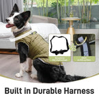 Warm Fleece Dog Coats with Durable Harness Buitl in D-Ring,Waterproof Doggie Jacket for Large Dogs,Dog Vest for Cold Winter,Green XXXL