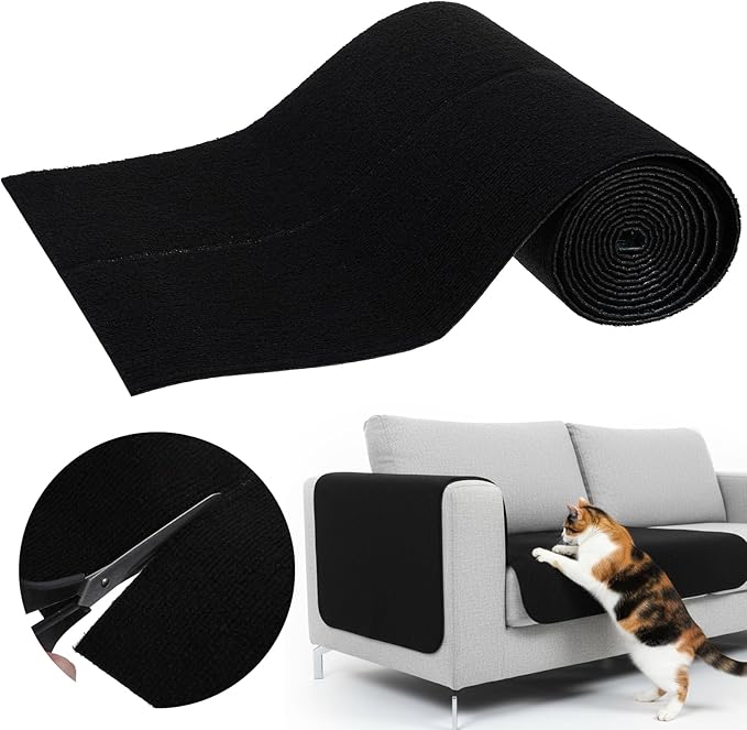 Cat Scratch Mat, Adhesive Trimmable Cat Scratching Climbing Carpet Mat Replacement for DIY Cats Tree Shelf Couch Corner Wall Cats Scratcher Furniture Protector (Black, 120 x 15.8 Inches)