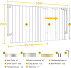 Cumbor 35.1-55" Wide No Bottom Bar Baby Gate for Stairs, 2-in-1 Auto Close Dog Gate Indoor, Hardware Mounted Pet Gate for Doorways with Large Walk Thru Door, Child-Proof Safety Gate for Kids (White)