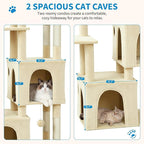 Cat Tree 61" Tall, Sisal Wrapped Scratching Post, Cat Nest, Hanging Ball, Extended Platform