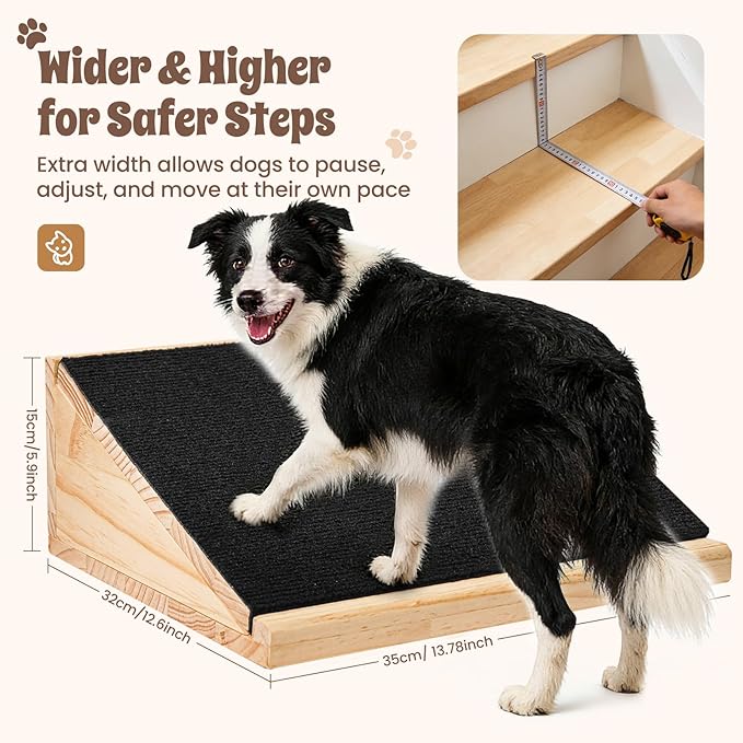 3-Pack Stair Ramp for Senior Dogs, Low-Angle Pet Mobility Aid with Extra Wide Non-Slip Surface, Solid Wood Indoor Step Ramps for Small & Medium Pets