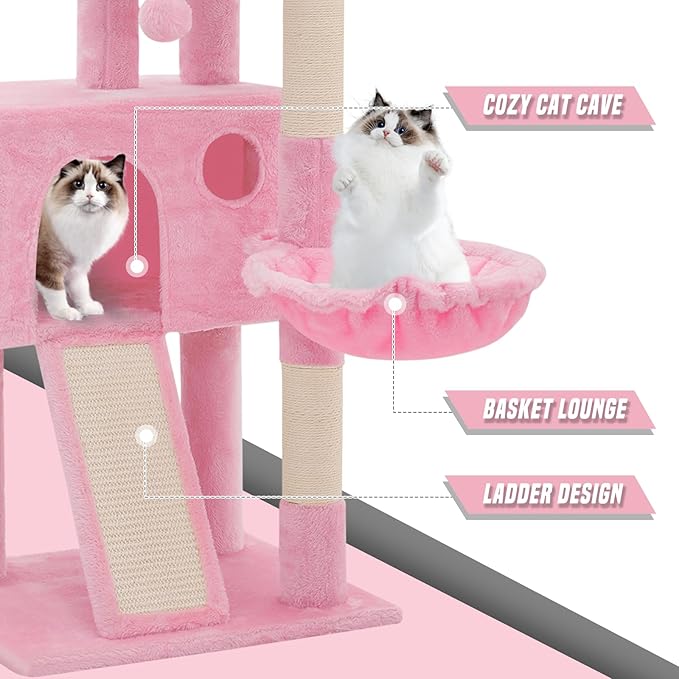 Cat Tree Tower with Cat Condo, Small Cat Tower with Scratching Post & Hammock, Cat Tree for Indoor Cats, 36 Inch, Soft Pink