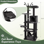KAMABOKO Gothic Cat Tree, 73.6in Black Cat Tower with Coffin Bed, Big Tall Cat Condo with Sisal Scratching Posts, Scratching Ramp and Comfort Basket for Indoor Cats
