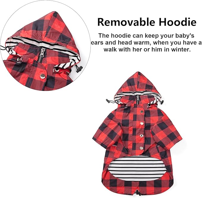 Dog rain Coat Waterproof Raincoat Puppy Jacket with Legs Buttons Zipper Hood Drawstring Fit for Yorkie Terrier Schnauzer Poodle Border Collie Labrador Golden Retriever 8lbs to 80lbs Red XXL