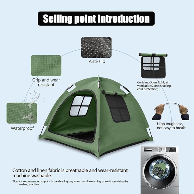 Portable Pet Tent House for Indoor & Outdoor Use - Easy Access Cat Nest Without Door Flap, Ideal for Cats, Puppies & Small Animals (Green)