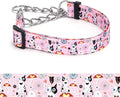 Martingale Dog Collar - Stainless Steel Chain, No Pull Training Collar with Flower Design for Large Medium Small Dogs (15, S)