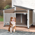 Dog House for Outdoor Use with Matel Frame, Waterproof Design -All-Weather Wooden Kennel with Sliding Window & Metal Frame (Brown-1, L)
