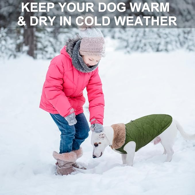BEAUTYZOO Winter Dog Coat with Harness Built in, Warm Dog Puffer Jacket Vest Padded Fleece Cold Weather Coats Windproof Waterproof Snow Jackets Clothes for Small Medium Puppy, Green S