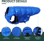 Kuoser Dog Puffer Jacket Warm Dog Coat for Extra Small Dogs, Windproof Reflective Pet Padded Vest Cold Weather Clothes Puppy Snowsuit with Hook & Loop Coats, Easy On/Off, Blue XS