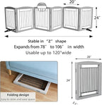 ZJSF Freestanding Dog Fence Indoor, Foldable Dog Gate for Doorways, Stairs or Hallways, Sturdy Wood Extra Wide Pet Gate with Support Feet for The House, Grey, 24 "Height-6 Panels