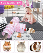 Bissap Guinea Pig Tunnel, Collapsible Hamster Tunnel and Tube 3 Ways Pet Hideout with 1 Play Ball for Indoor Guinea Pig Chinchilla Hamster Rat Small Animal Activity Fun Toys (Pink)