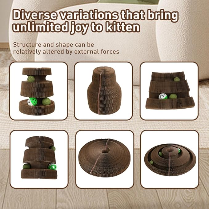 Cat Toys for Bored Indoor Adult Cats, Magic Organ Scratching Board, Reversible Interactive Toy Scratching with Catnip Ball, Cardboard,Kitten Scratcher Pads(1PC)